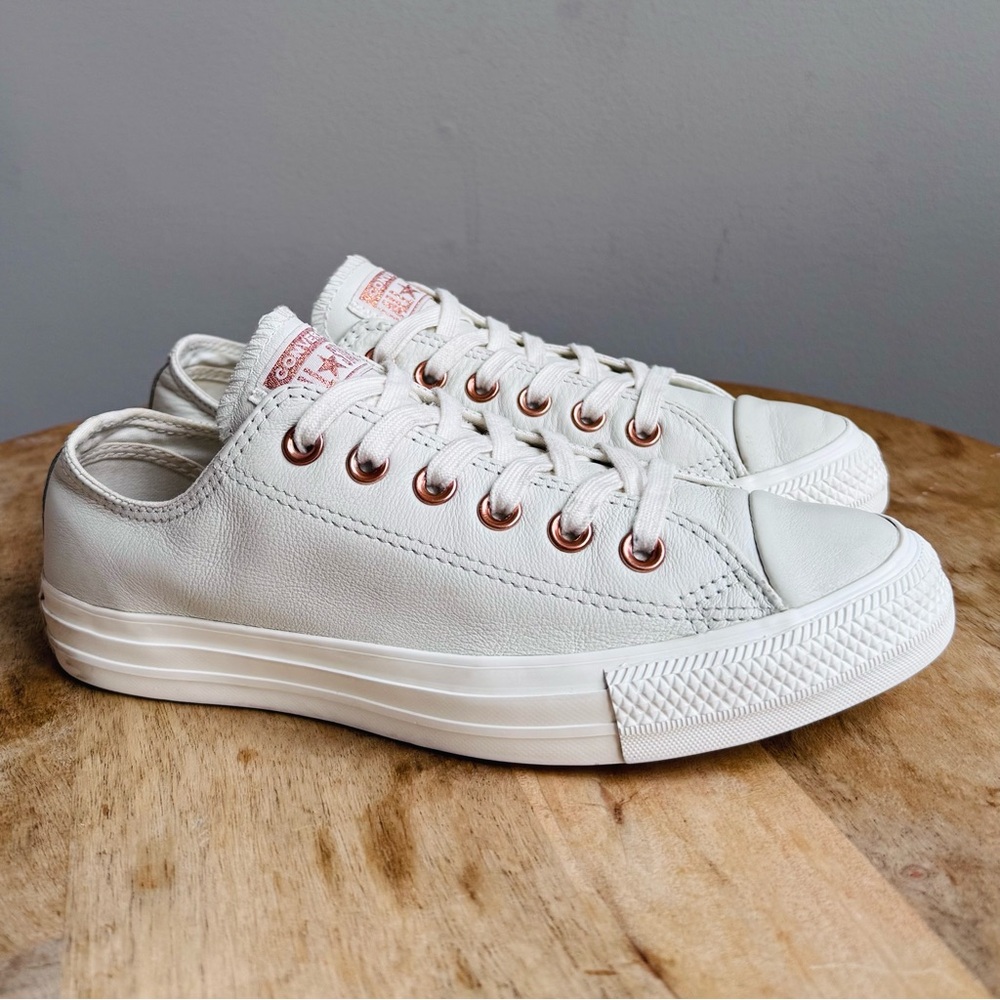 Converse Low Top Sneakers in White with Rose Gold Eyelets - Picture 4 of 14
